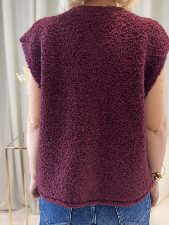 Gilet bordeaux laine bouillie boutons dorés