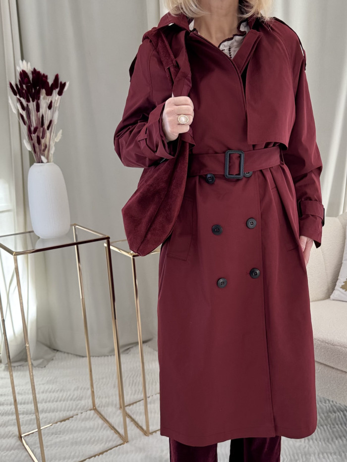 Trench-coat long rouge bordeaux