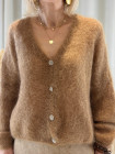 Gilet manches longues camel boutons strass