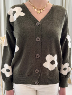 Cardigan manches longues à motifs fleurs