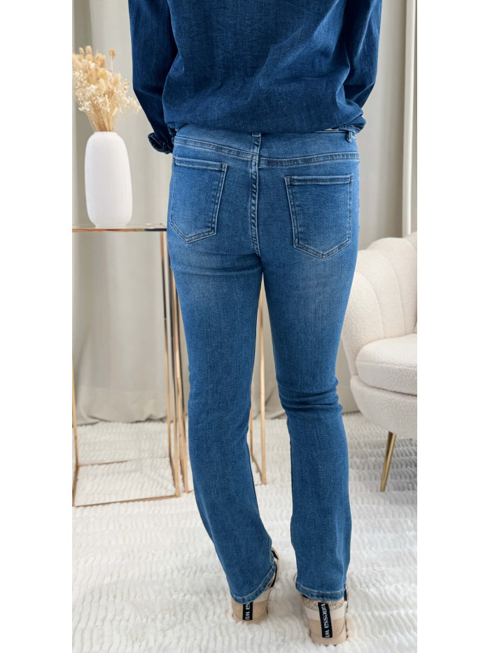 Jeans bleu elasthanne polyester coton boutons dorés