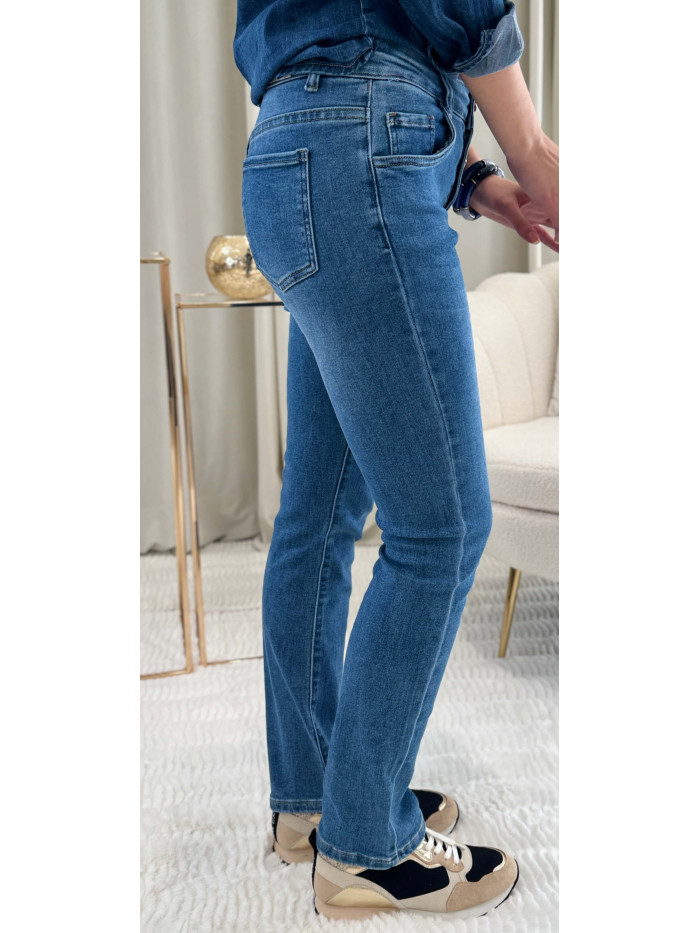 Jeans bleu elasthanne polyester coton boutons dorés