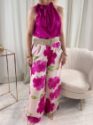 Pantalon Maéva blanc fleurs fuchsia