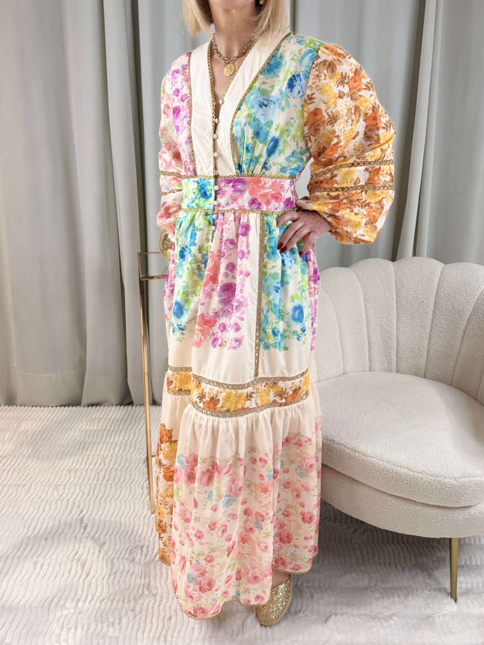 Robe longue col V imprimé