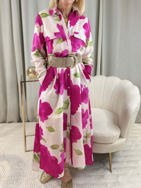 Robe écru et fuchsia à fleurs