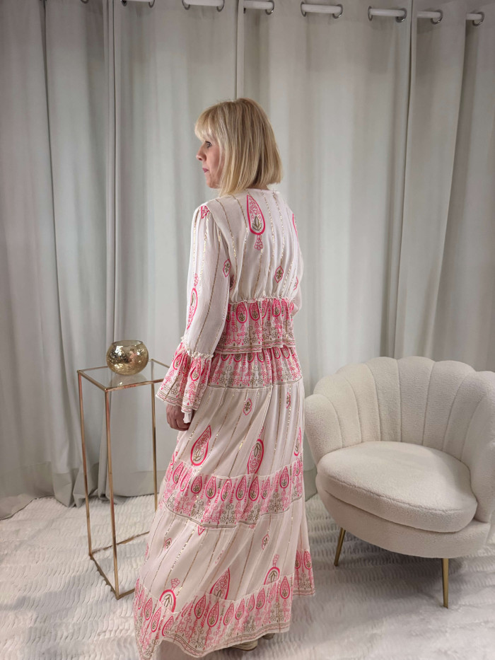 Ensemble blouse fermée par un noeud  et jupe longue imprimée